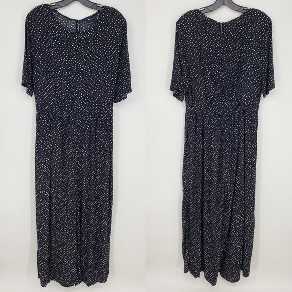 ASOS Polka Dot Wide Leg Jumpsuit 12 Womens Open Back Short Sleeve Black White - Picture 1 of 12
